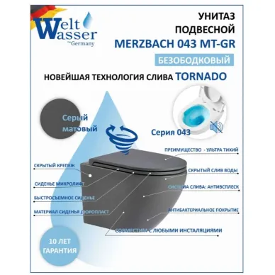 Инсталляция Welt Wasser MARBERG 507 + MERZBACH 043 MT-GR + MAR 507 SE-CR в комплекте с унитазом, безободковый, с сидением микролифт 3