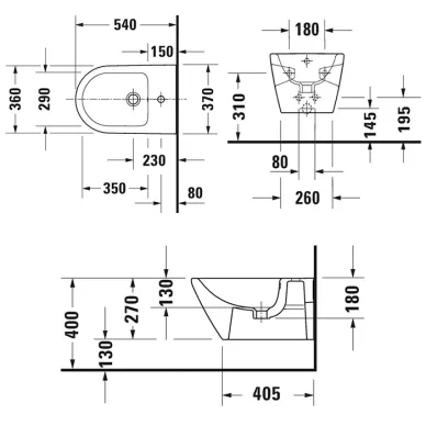 Duravit D-Neo Биде подвесное 37x54см., с переливом, 1 отв., цвет: белый 2295150000 5