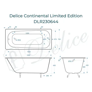 Ванна чугунная Delice Continental Limited Edition DLR230644 165х70 см, без антискользящего покрытия 7
