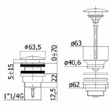 Донный клапан Paffoni Light (ZSCA050NKNSP) click clack, матовый черный никель 1