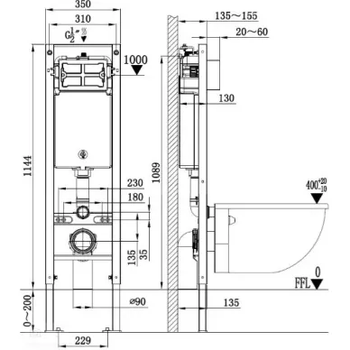 Инсталляция Welt Wasser AMBERG 350 + GELBACH 004 MT-WT + Amberg RD-BL в комплекте с унитазом, безободковый, с сидением микролифт 6