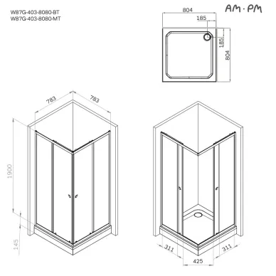 Душевой уголок Am.Pm Sunny W87G-403-8080-MT 80x80, стекло прозрачное/профиль матовый хром 8