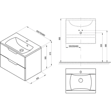 Тумба для ванной Ravak Classic II SD 600 X000001477 подвесная, белая/серая 2