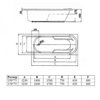 Акриловая ванна Vincea VBT-2A170 170х75 см, без опоры, белая 7