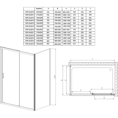 Боковая панель Vincea Alpha VSG-3AL900CLG 90x190 см, профиль золото/стекло прозрачное 1