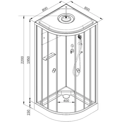 Душевая кабина DTO D D08SLED 80x80x220 см, с электрикой и LED подсветкой 23