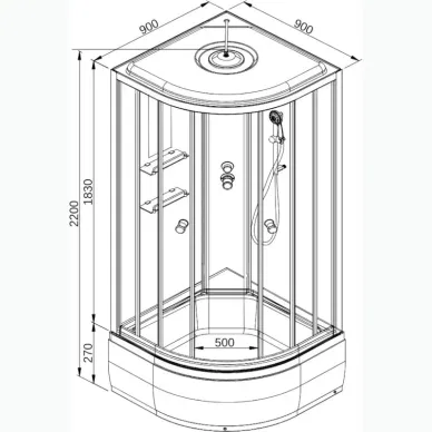 Душевая кабина DTO EM EM2790GM+EL 90x90x220 см, с гидромассажем и электрикой 8