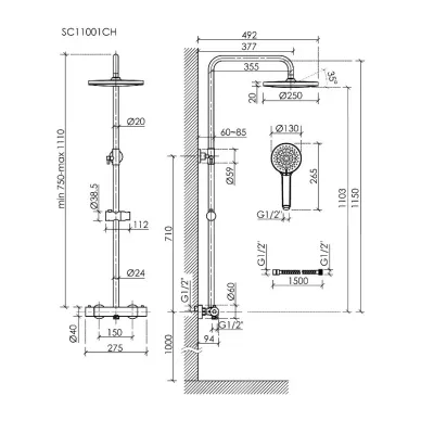 Душевая система Sancos Teo SC11001CH с термостатом, хром 7