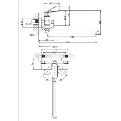 Смеситель для ванны Azario Alanti AZ-K1732GR с лейкой, серый матовый 7