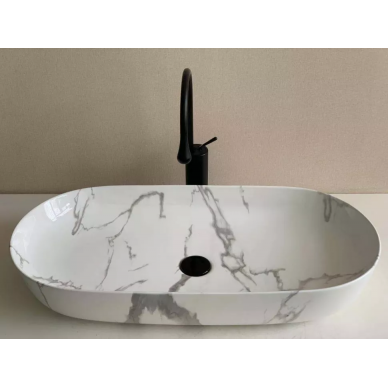 Раковина накладная CeramaLux MNC (350) (81x41 см) под мрамор/белая 0
