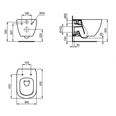 Инсталляция Ideal Standard Prosys Tesi (T3868V3) безободковый микролифт, чёрный матовый 9