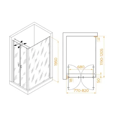 Душевой уголок RGW Passage RGW PA-144B (PA-104B+Z-050-2B+O-104B) (80x120) профиль чёрный/ стекло прозрачное 1