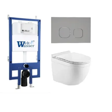 Инсталляция Welt Wasser Bamberg 545 +  HEIMBACH 043 GL-WT + Bamberg CR в комплекте с унитазом, безободковый, с сидением микролифт 0