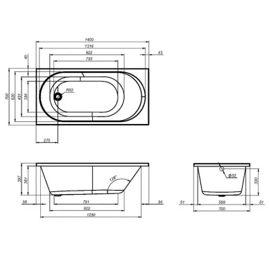 Ванна акриловая Am.Pm X-Joy W94A-140-070W-A 140х70 без гидромассажа 5