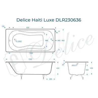 Ванна чугунная Delice Haiti Luxe DLR230636 150x80 см 7