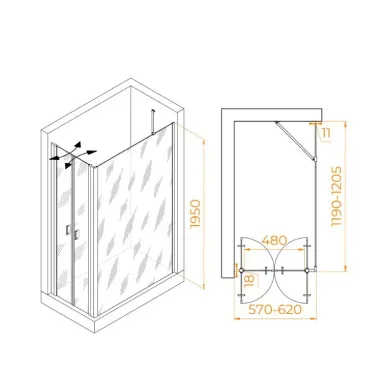 Душевой уголок RGW Passage RGW PA-144B (PA-104B+Z-050-2B+O-204B) (60x120) профиль чёрный/ стекло прозрачное 1
