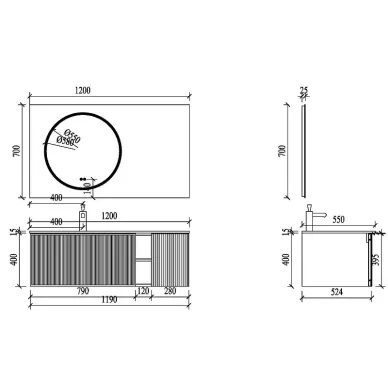 Тумба с раковиной Orans  BC-9015-1200L (120x55) с Led подсветкой, тёмно-серая 6