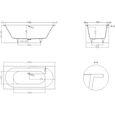 Ванна из литого мрамора Salini Ornella Axis 103412G S-Sense 190x90 см, белая глянцевая 6