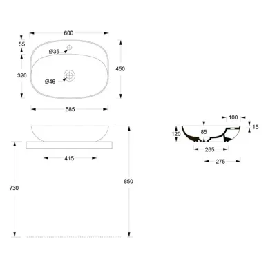 Alice Form Oval Раковина 60x45х12см., накладная, 1 отв., цвет: белый матовый 22460109 5