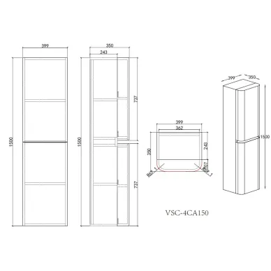 Пенал Vincea Caprise VSC-4CA150MG-L 41 см, подвесной, левый, серый матовый 2