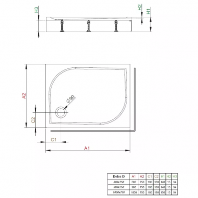 Душевой поддон Radaway Delos D900 (4D97514-03R) (90x75) с панелью (R) 1