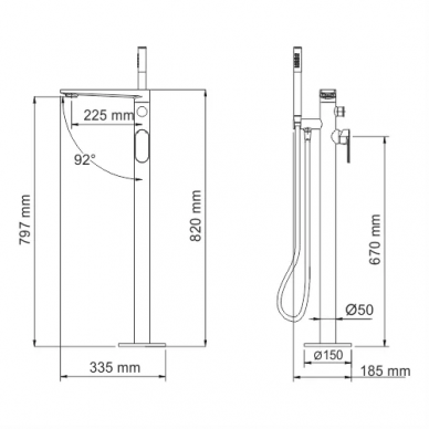 Смеситель для ванны Wasserkraft Dinkel 5800 (5821) напольный 5
