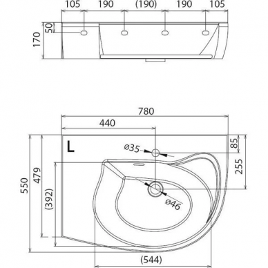 Раковина Ravak Rosa Comfort Plus (XJ0L1100000) левая (78 см) 1