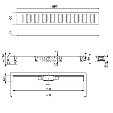 Душевой лоток Timo Super Plast (SP10900-PC10900) 900 с порогами из нерж. стали и декоративной вставкой PC10 5