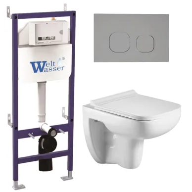 Инсталляция Welt Wasser Bamberg 460 + KEHLBACH 004 GL-WT + Bamberg CR в комплекте с унитазом, безободковый, с сидением микролифт 0