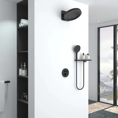 Душевая система Vincea Inspire VSFW-3I22MT3RMB встраиваемая с термостатом и полочкой, черная 6