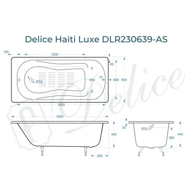 Ванна чугунная Delice Haiti Luxe DLR230639-AS 180x80 см с антискользящим покрытием 7