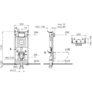 Инсталляция с подвесным унитазом Vitra Integra Round L-box (9004B003-7202) (кнопка хром матовый) микролифт 7