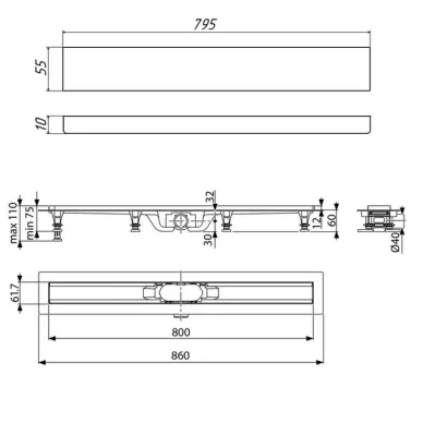 Душевой лоток Timo Super Plast 800 (SP10800-PG10800) с декоративной панелью PG10 7