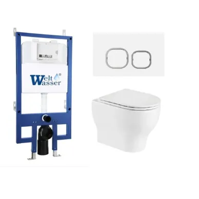 Инсталляция Welt Wasser Bamberg 545 + ERLENBACH 004 GL-WT + Bamberg WT в комплекте с унитазом, безободковый, с сидением микролифт 0
