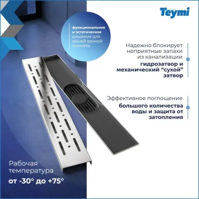 Душевой лоток Teymi Helmi Prime T90342 хромированный обод, 40 см 10