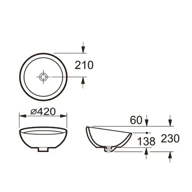 Roca BOL Раковина накладная 42x23см, без отв., цвет: белый  7.3278.7.600.0 5