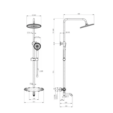 Душевая система Wonzon & Woghand Capsule WW-B3031-A1-CR термостатическая, с изливом, хром 1