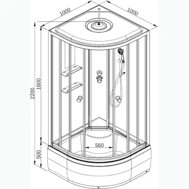 Душевая кабина DTO EM EM4510EL 100x100x220 см, с электрикой 13