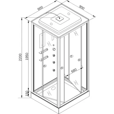 Душевая кабина DTO V V9015 90x90x220 см, с гидромассажем и электрикой 13