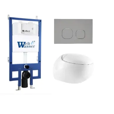 Инсталляция Welt Wasser Bamberg 545 + JECKENBACH 004 GL-WT + Bamberg CR в комплекте с унитазом, безободковый, с сидением микролифт 0