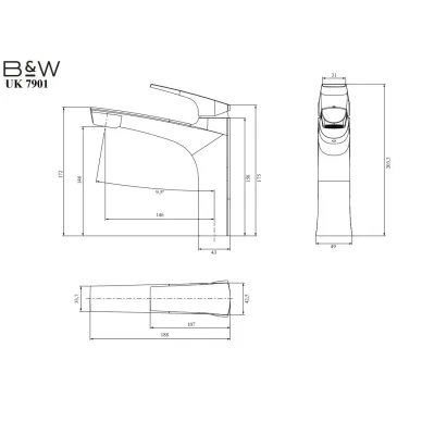 Смеситель для раковины Black&White Universe UK7901C вытяжной излив, Chrome 6