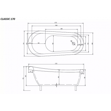 Акриловая ванна Cerutti SPA Classic (CT9668) (170х79) на львиных лапах (золото) 5