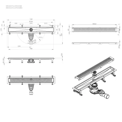 Душевой лоток Am.Pm MasterFlow (W01SC-P11-070-01BM) (700мм) универсальный затвор Cut Gradient 10