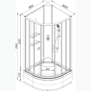 Душевая кабина DTO EM EM2780NLED 80x80x208 см, без крыши, с LED подсветкой 5