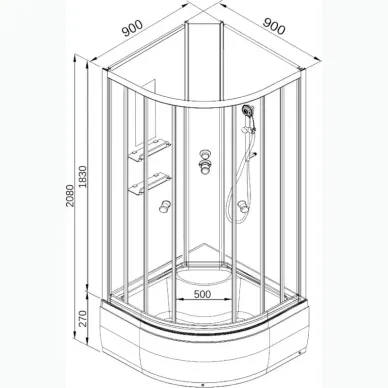 Душевая кабина DTO EM EM2790NLED+GM 90x90x208 см, без крыши, с гидромассажем и LED подсветкой 8