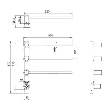 Полотенцесушитель электрический Wonzon & Woghand Hamburg WW-AL313-BG встраиваемый, брашированное золото 5
