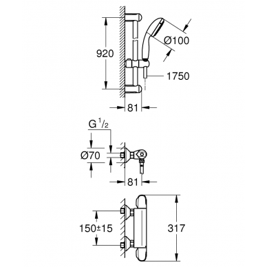 Термостат для душа Grohe Grohtherm 1000 (34256004) с душевым гарнитуром (90 см) 1