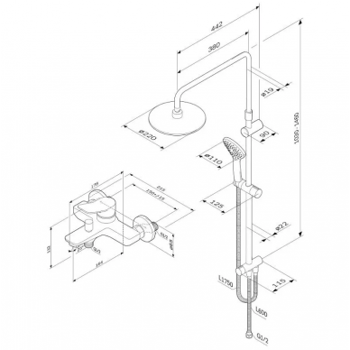 Душевая система Am.Pm X-Joy (F42885A14) (набор 2в1) с изливом, чёрная матовая 6