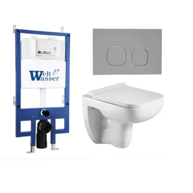 Инсталляция Welt Wasser Bamberg 545 + KEHLBACH 004 GL-WT + Bamberg CR в комплекте с унитазом, безободковый, с сидением микролифт 0