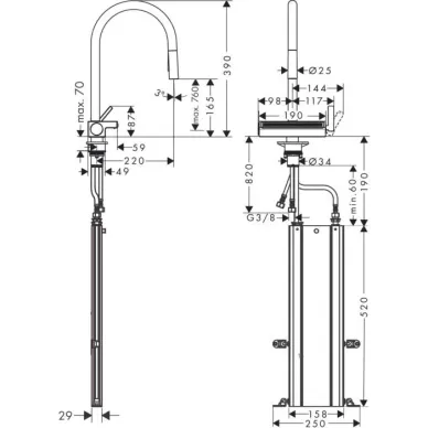Смеситель для кухни Hansgrohe Aquno Select M81 73831800 нержавеющая сталь 12